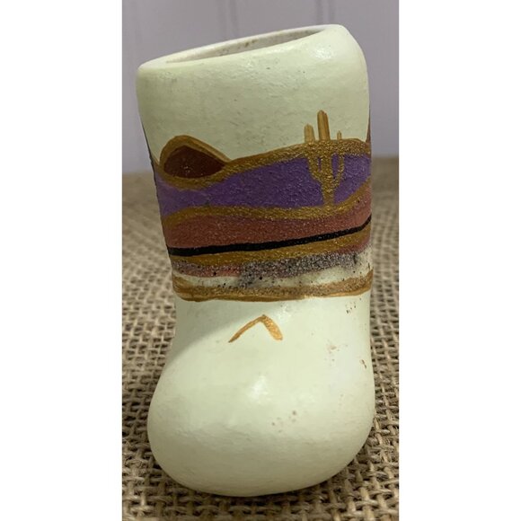 Vintage Southwestern Boot-Shaped Clay Vase With Cactus Desert Motif - Picture 5 of 7